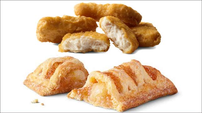 On top, McDonald's 4-piece McNuggets; on bottom, apple pie