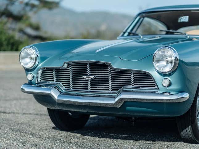 Front grille of a teal Aston Martin DB2/4 by Bertone