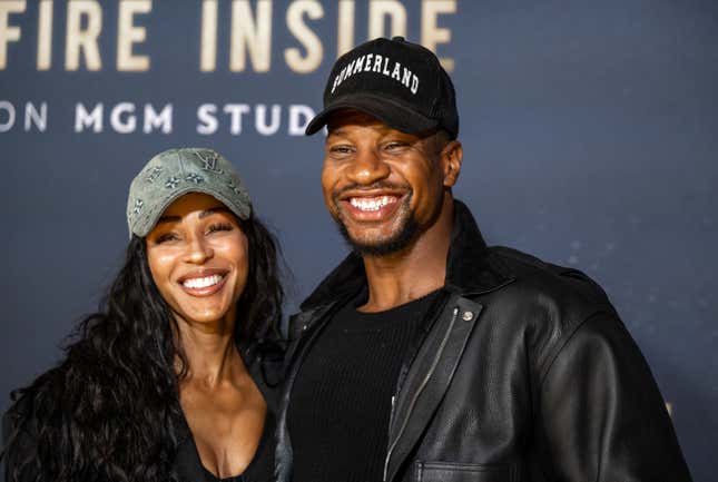 Meagan Good, left and Jonathan Majors attend the Los Angeles Premiere of Amazon MGM Studios’ “The Fire Inside” at the DGA Theater Complex on December 04, 2024 in Los Angeles, California. 