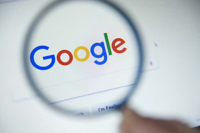 Google homepage under magnifying glass
