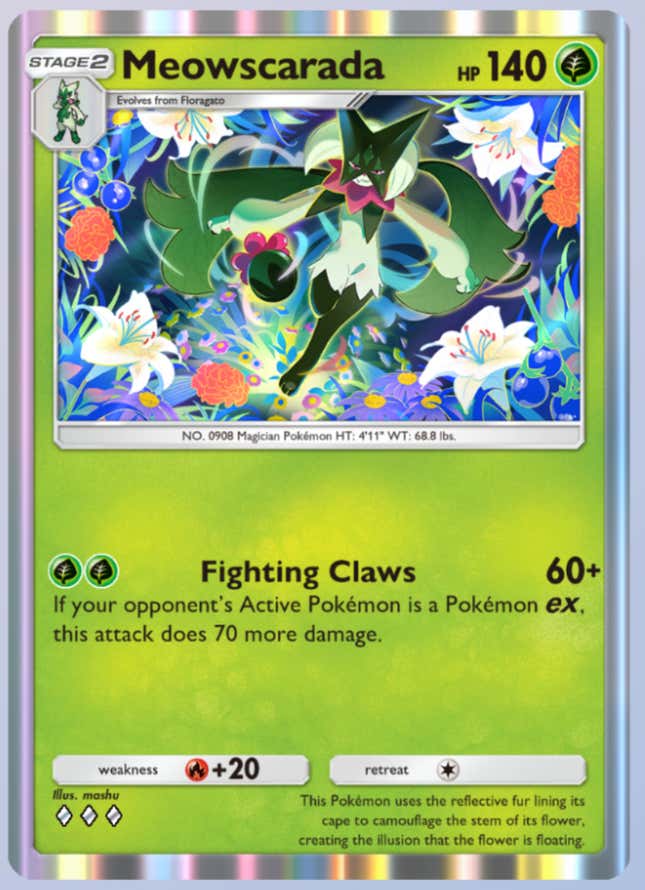 A screenshot of the Meowscarada card from Pokémon TCG Pocket.