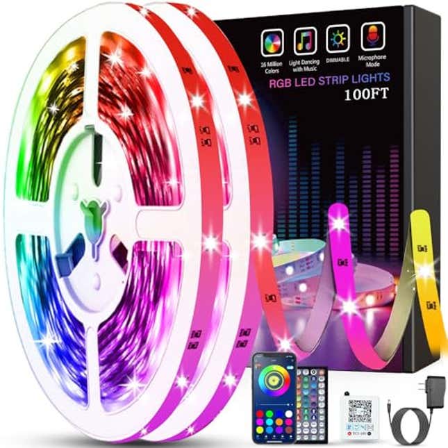 Image for article titled Tenmiro Led Lights for Bedroom 100ft (2 Rolls of 50ft) Music Sync Color Changing Strip Lights with Remote and App Control RGB Strip, Now 50% Off