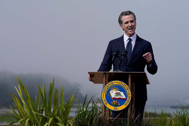 California Gov. Gavin Newsom speaks at the Presidio Tunnel Tops before the signing of a new climate agreement in San Francisco on Oct. 6, 2022. California, a state known for its ambitious climate policies, could soon adopt new laws reducing emissions from buildings, easing the burden on taxpayers to clean up abandoned oil and gas wells, and requiring the most sweeping emissions reporting mandates for large companies in the nation. They are among the hundreds of bills lawmakers sent to Newsom&#39;s desk this year. (AP Photo/Jeff Chiu, File)