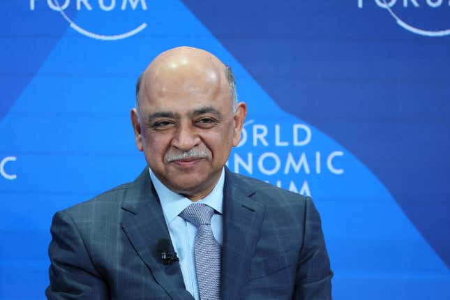 Arvind Krishna in front of a World Economic Forum backdrop