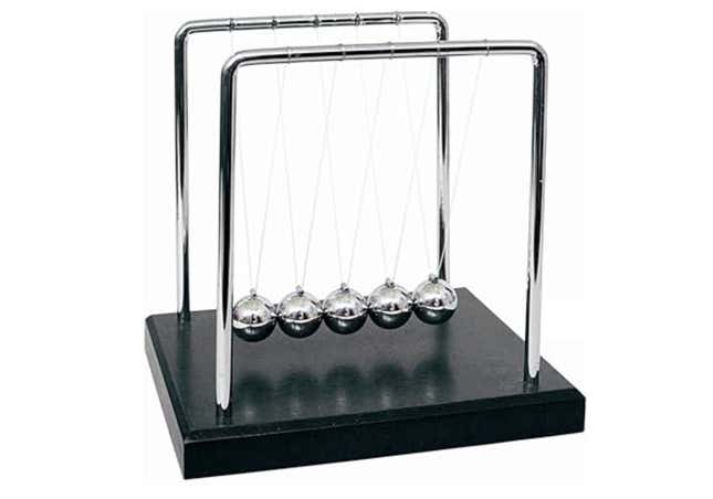 A Newton's cradle.