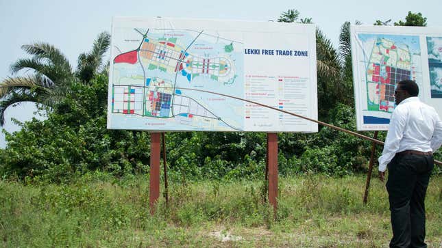 A Chinese consortium holds a major stake in the Lekki Free Trade Zone in Nigeria, near Lagos.