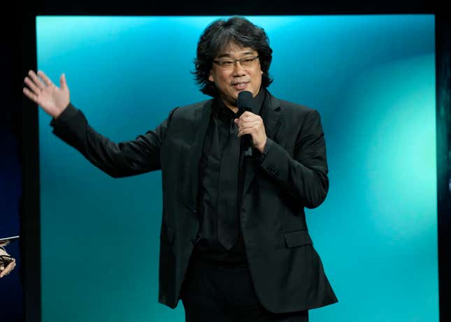 Bong Joon-ho, director of the upcoming film &quot;Mickey 17,&quot; discusses the film during the Warner Bros. Pictures presentation at CinemaCon 2024, Tuesday, April 9, 2024, in Las Vegas. (AP Photo/Chris Pizzello)