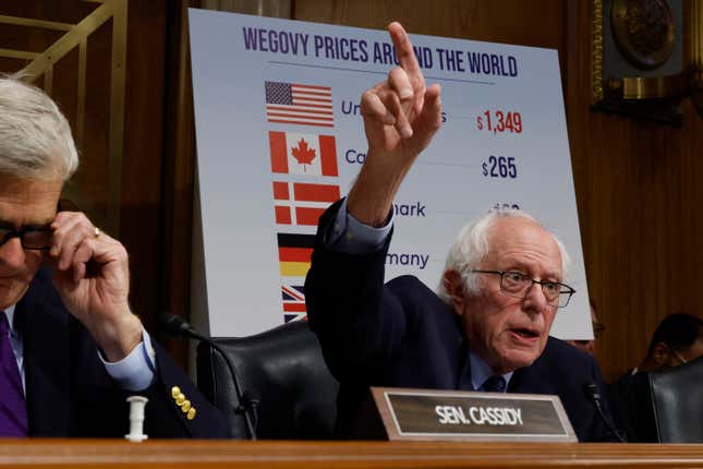 Senate Health, Education, Labor, and Pensions Committee Chairman Bernie Sanders (I-VT) delivers opening remarks during a hearing about drug pricing in the Dirksen Senate Office Building on Capitol Hill on September 24, 2024 in Washington, DC.