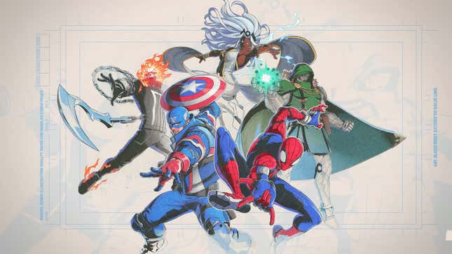 Ghost Rider, Captain America, Spider-Man, Doctor Doom, and Storm as they appear in Fighting Souls.