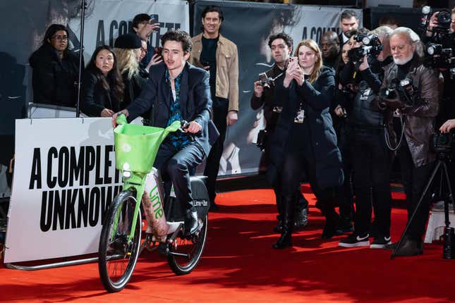 Timothee Chalamet attends the UK Premiere of Searchlight Pictures' "A Complete Unknown" at BFI Southbank on January 14, 2025 in London, England.