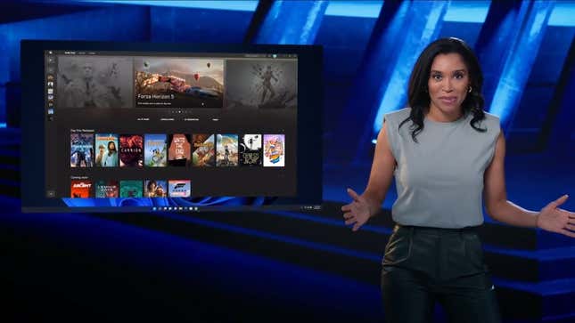 Xbox exec Sarah Bond as she appeared during Microsoft's Windows 11 stream, discussing gaming innovation.