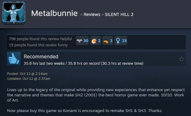 Image for article titled Silent Hill 2 Remake, As Told By Steam Reviews