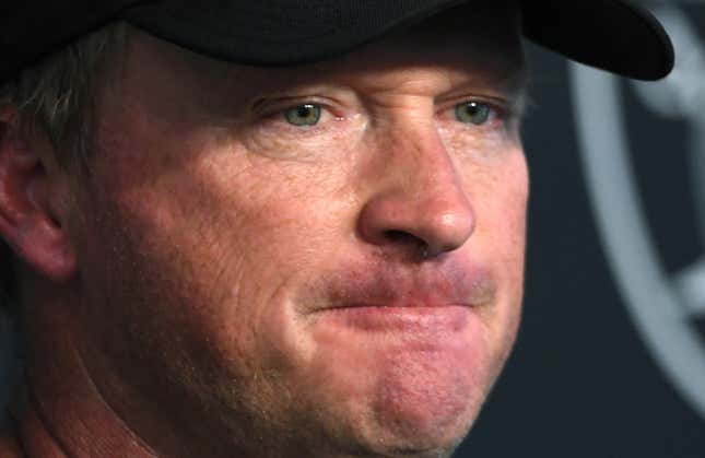 Las Vegas Raiders head coach Jon Gruden speaks to the media after an NFL football practice in Henderson, Nev., Saturday, July 31, 2021, file photo. 