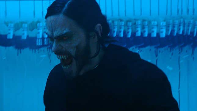 Jared Leto as a vampiric form of Morbius, in the film of the same name. 
