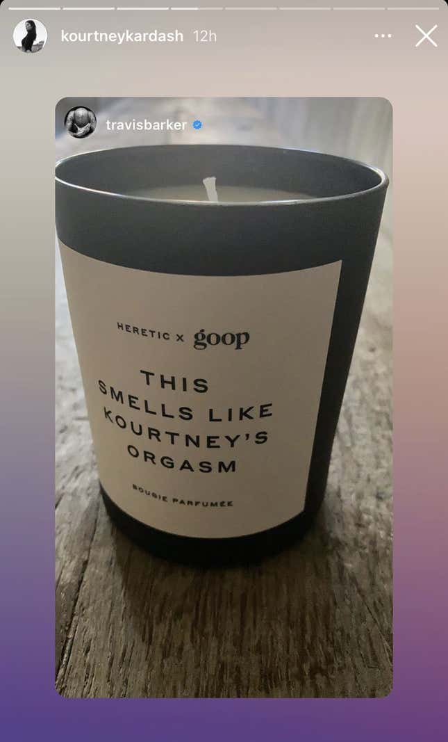 Image for article titled Travis Barker Now Has a $75 Goop Candle That Smells Like Kourtney's Koochie