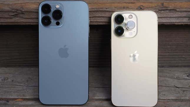 A photo of two iPhone 13 devices