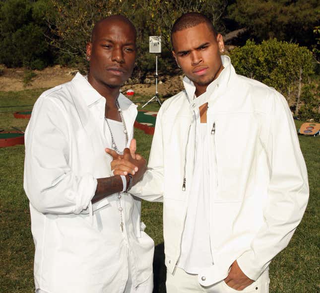  Tyrese Gibson and singer Chris Brown attend the White Party hosted by Sean “Diddy” Combs and Ashton Kutcher to help raise awareness for Malaria No More held at a Private Residence on July 4, 2009 in Beverly Hills, California.