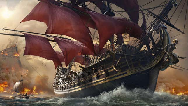 A pirate ship tries to flee Ubisoft's sinking stock price. 