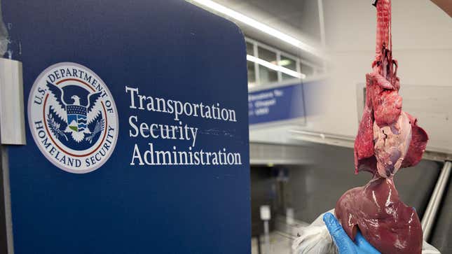 A image of a TSA sign and the raw goat viscera