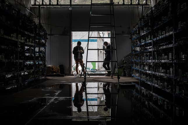 Employees at a bitcoin mine in Sichuan.