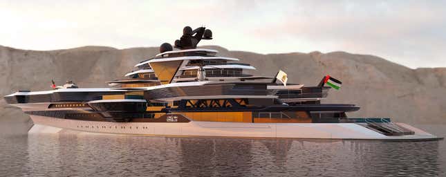 Image for article titled The UAE’s Flagship Luxury Yacht Took Design Cues from U.S. Aircraft Carriers