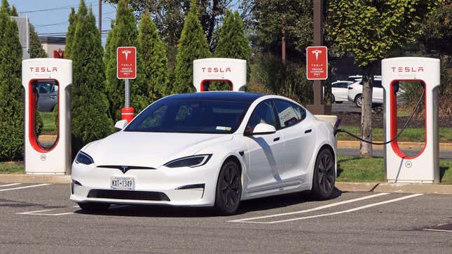 A general view of a Tesla car charging station on September 15, 2022 in Garden City, New York, United States.