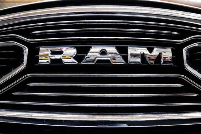 FILE - This grill of a Ram truck is on display at the Pittsburgh Auto Show, on Feb. 15, 2018. The Department of Justice released new details of a settlement with engine manufacturer Cummins Inc. Wednesday, Jan. 10, 2024, that includes a mandatory recall of 600,000 Ram trucks, and that the company remedy environmental damage it caused when it illegally installed emissions control software in several thousand vehicles, skirting emissions testing. (AP Photo/Gene J. Puskar, File)