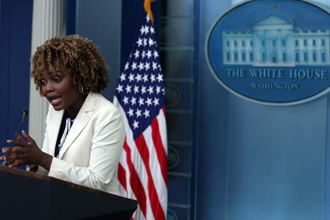 Image for article titled Press Secretary Karine Jean-Pierre Drags Fox Reporter For Ignorant Question About Kamala Harris