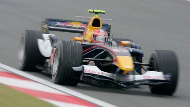 A photo of a Red Bull F1 car from 2005. 