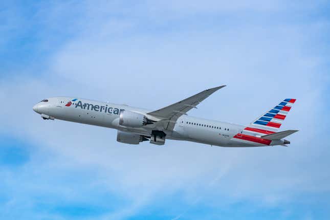 An American Airlines plane shown taking off.