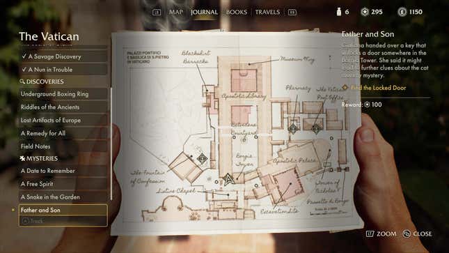 An in-game screenshot shows a map of the Vatican.