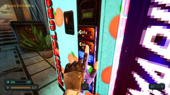 A screenshot shows someone using a vending machine as seen in Phantom Fury. 