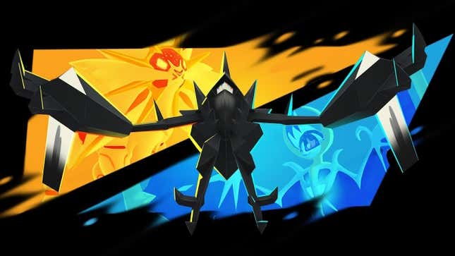 Necrozma, with Solgaleo and Lunala either side.