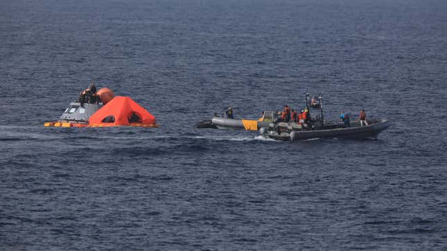 An uncrewed Orion spacecraft splashed down off the coast of Baja California following the Artemis 1 mission.
