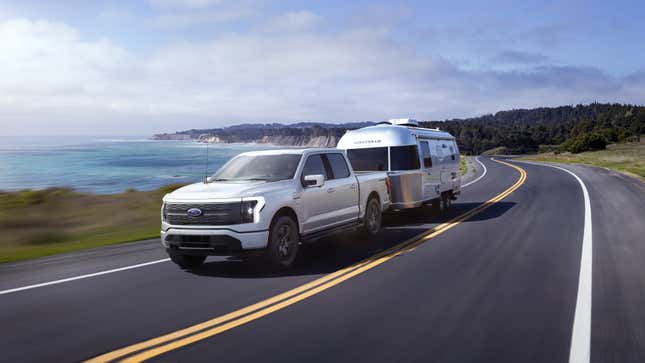 The Ford F-150 Lightning towing a trailer full of sales receipts 