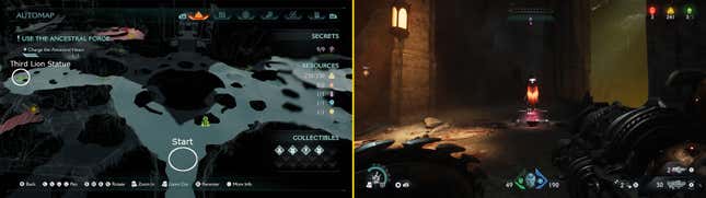 An image shows a specific location on a map on the left and a screenshot of the game on the right.