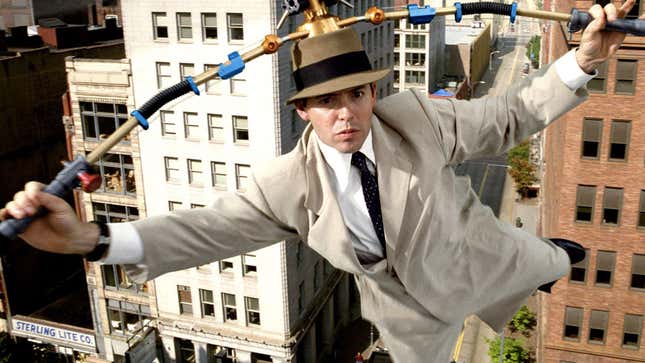 Inspector Gadget flies over Manhattan. 