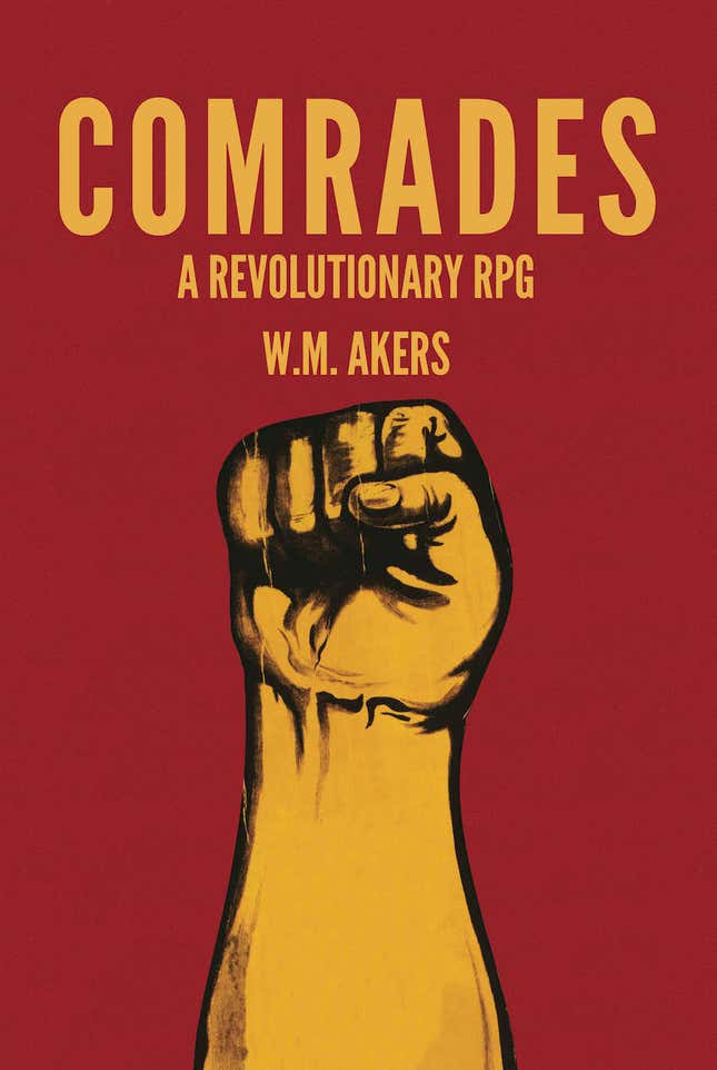 The cover to Comrades: A Revolutionary RPG showing a yellow fist against a red background