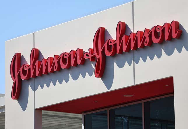 The Johnson &amp; Johnson logo is displayed at company offices on October 17, 2023 in Irvine, California.