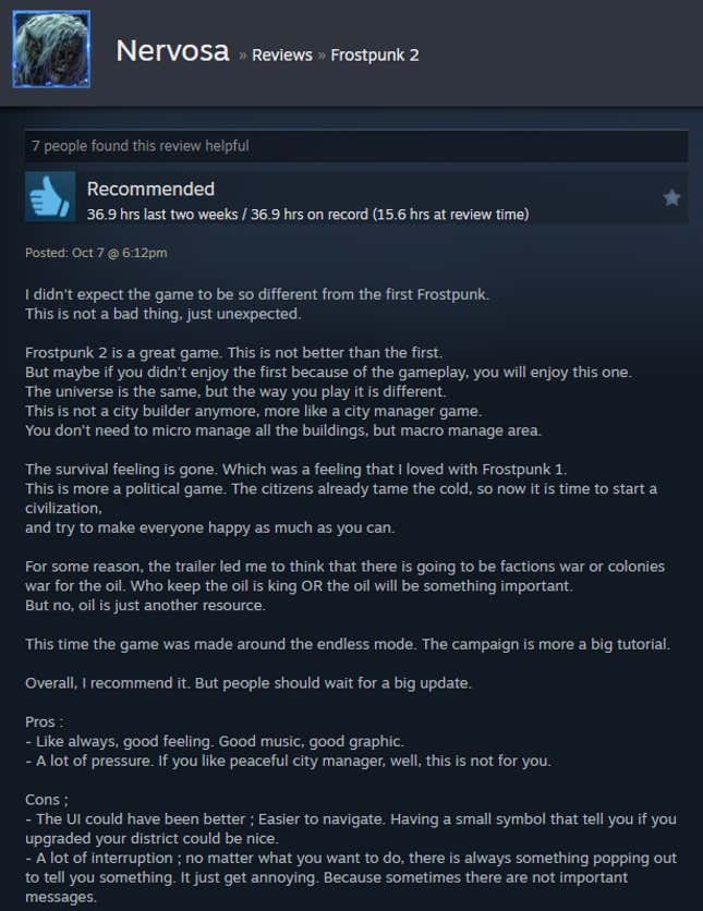 Image for article titled Frozen City Builder Frostpunk 2, As Told By Steam Reviews