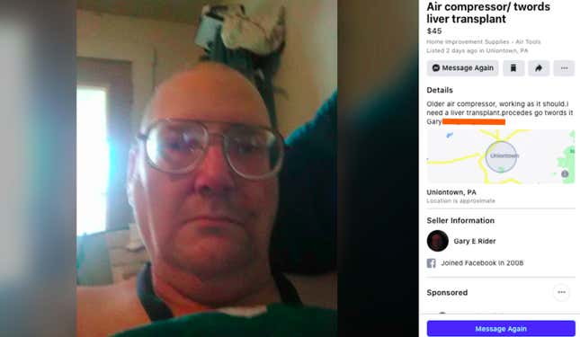 Image for article titled Boomer Selling Air Compressor To Fund Liver Transplant Gets Huge Donation From Members Of Ridiculous Car Facebook Group That Makes Fun Of Boomers
