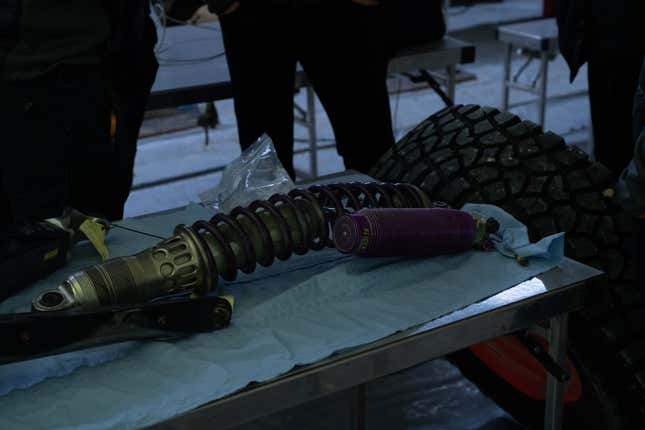 This coilover was designed for the punishment of Dakar. Imagine the force it took to bend it this badly.