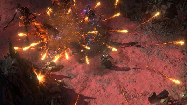 An official screenshot of flame magic in use in Path of Exile 2.