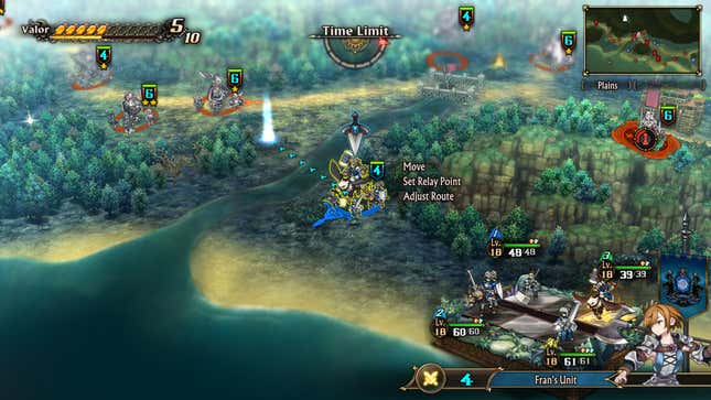 L'overworld du jeu, ici une forêt côtière, couverte d'unités.