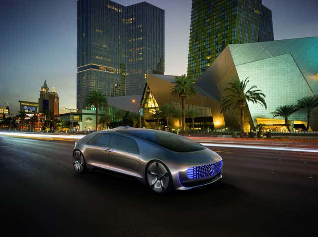 The cars would use LED lights to communicate the car’s driving status to other drivers on the road. When the car is driven manually, the lights would glow white; in self-driving mode, the lights would be blue.