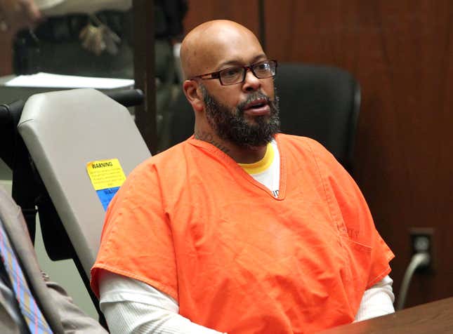 Marion ‘Suge’ Knight appears in court with his Lawyer Matthew P Fletcher for a preliminary hearing in a robbery charge case at Criminal Courts Building on April 8, 2015 in Los Angeles, California.
