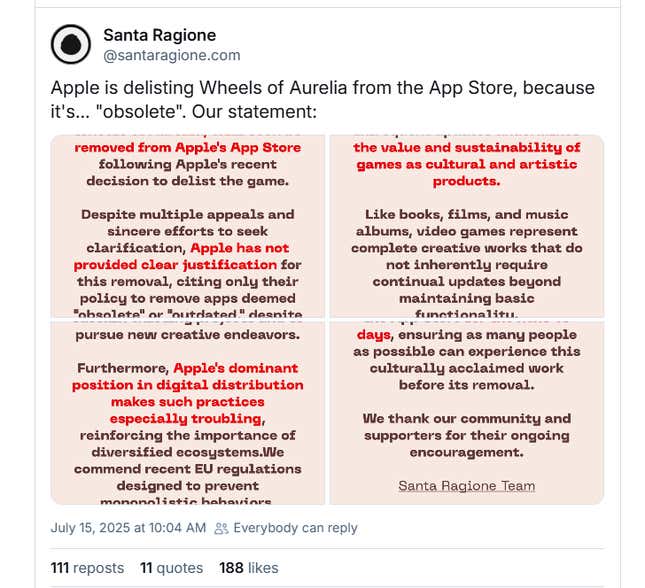 Santa Regione discusses App Store policies on Bluesky.