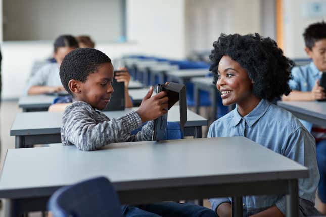 Children together at modern school