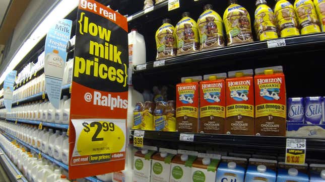 Milk is shown for sale at a Ralphs grocery store in Del Mar, California, March 6, 2013. 