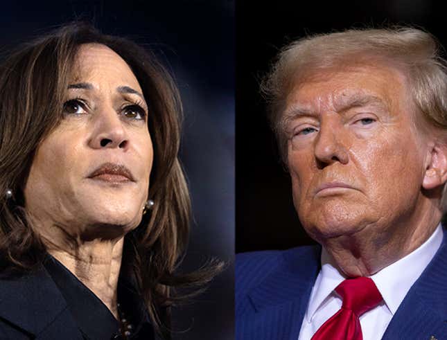 La vice-présidente Kamala Harris, candidate démocrate à la présidence, et l’ancien président Donald Trump, candidat républicain à la présidence. 